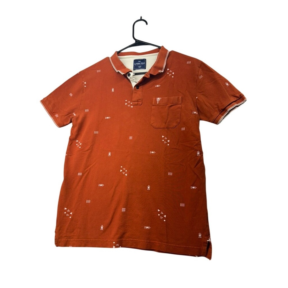 C&C Classic Polo Signature Mens Large Slim Fit Geometric Print Orange Shirt